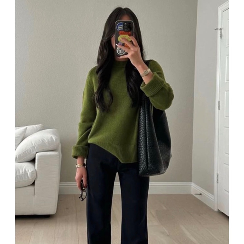 Vince 100% Cashmere Boho 90s Turtleneck Long Sleeve 70s Sweater Olive Green S